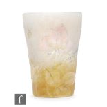 Daum - An early 20th Century cameo glass vase of tumbler form, cased, cut and gilt with roses and