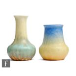 Ruskin Pottery - A crystalline glaze vase of globe and shaft form decorated in a streaked yellow