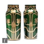 Unknown - Bohemian - A pair of continental Art Nouveau glass vases, each of shouldered cylindrical