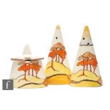 Clarice Cliff - Coral Firs - A Conical cruet set circa 1932, hand painted with a stylised coastal