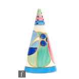 Clarice Cliff - Pastel Melon - A conical sugar sifter circa 1932, hand painted with a band of