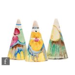 Clarice Cliff - Delecia Pansies - A pair of Conical salt and pepper pots hand painted with flowers