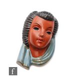 Adolf Prischl - Goldscheider - A small 1950s terracotta face mask modelled as a female head with