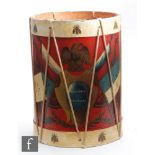 Unknown - A drum shaped papier mache waste paper basket, decorated Napoleonic Flags and insignia