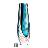Vicke Lindstrand - Kosta - A late 1950s glass vase of compressed sleeve form, the turquoise core
