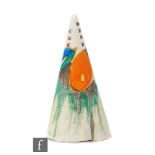 Clarice Cliff - Delecia Citrus - A Conical shape sugar sifter circa 1932, hand painted with fruit