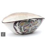 Glyn Colledge - Denby - A bowl of high sided oval form, decorated to each side and the interior with