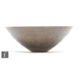 Unknown - A post war bowl of conical form decorated with a hare's fur glaze, incised to the