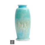 Ruskin Pottery - A crystalline glaze of barrel form decorated in a streaked and mottled blue
