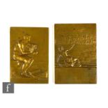 Rivoire - A French rectangular bronze plaque, seated male looking out to sea, length 5.5cm, width