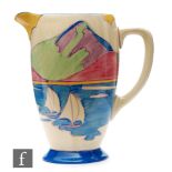 Clarice Cliff - Gibraltar - A large Coronet shape jug circa 1932, hand painted with a stylised