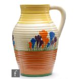 Clarice Cliff - Crocus - A 12 inch single handled Lotus jug circa 1930, hand painted with crocus