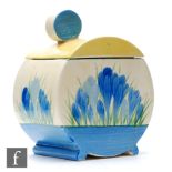 Clarice Cliff - Blue Crocus - A Bon Jour shape preserve pot and cover circa 1933, hand painted