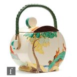 Clarice Cliff - Secrets - A Bon Jour shape biscuit barrel circa 1933, hand painted with a stylised