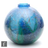Karl Wiedemann - WMF - A 1930s Ikora glass vase of globular form with collar neck, decorated with