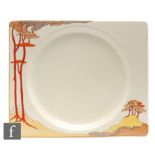 Clarice Cliff - Coral Firs - A Biarritz dinner plate circa 1934, hand painted with a stylised tree