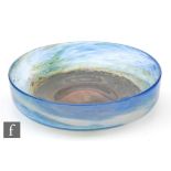 Isle of Wight - A shallow glass dish, the blue ground bowl with variegated green and treacle central