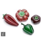 Salviati & C. - Four Murano glass vegetables, circa 1900, comprising two of pepper form and two of