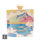 Clarice Cliff - Gibraltar - A drum shaped preserve circa 1932, hand painted with a stylised