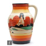 Clarice Cliff - Farmhouse - A 12 inch single handled Lotus jug circa 1931, hand painted with a