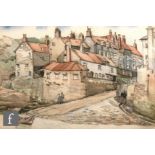 Albert Wainwright (1898-1943) - A view of Robin Hoods Bay with figures walking to the shoreline,