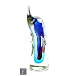 Unknown - A post war Murano sommerso glass sculpture formed as a stylised dolphin, the blue core