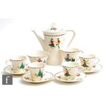 J & G Meakin - A 1930s Art Deco Tyrol Ware coffee set comprising coffee pot, four cups and