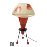 Unknown - A 1960s Atomic style table lamp, the black painted splayed supports terminating at red