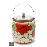 Clarice Cliff - Scarlet Flower - A biscuit barrel of cylindrical form with large stylised flower and