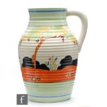 Clarice Cliff - Tulips - A 12 inch single handled Lotus jug circa 1933, hand painted with a stylised