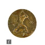 Georges Guiraud - A French Marine Francaise circular bronze plaque with a standing male nude