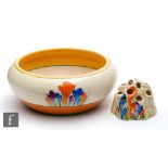 Clarice Cliff - Crocus - A shape 54 bowl circa 1930, hand painted with Crocus sprays between yellow,