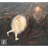 Michael Rosenberg (1935-2012) - Woman walking in a ball of light, oil on canvas, signed, unframed,