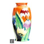 Carlton Ware - A 1930s Art Deco Handcraft vase of barrel form decorated in the Anemone pattern,