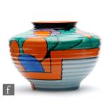 Clarice Cliff - Latona Dahlia - A small shape 356 Kidney vase circa 1930, hand painted with panels