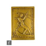 Vriens - A French bronze rectangular plaque L'Effort,  depicting a man punting, length 7cm, width