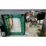 Unknown - A Venetian style rectangular wall mirror with central mirror and etched green glass