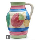 Clarice Cliff - Pastel Melon - A 12 inch single handled Lotus jug circa 1932, hand painted with a