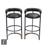 Morris of Glasgow - A set of four circular seated bar counter stools with rail backs over tubular