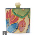 Clarice Cliff - Blue Chintz - A drum shaped preserve pot and cover circa 1932, hand painted with