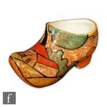 Clarice Cliff - Red Roofs Cafe au Lait - A sabot or clog circa 1932, hand painted with a stylised