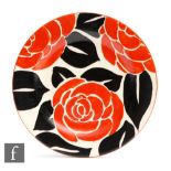 Clarice Cliff - Latona Red Roses - A circular side plate circa 1929, hand painted with large red