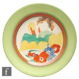 Clarice Cliff - Alton Green - A 9 inch circular plate circa 1933, hand painted with a stylised