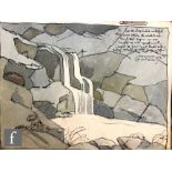 Albert Wainwright (1898-1943) - A sketch depicting a waterfall among rocky landscape with a verse