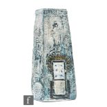Linda Taylor - Troika - A Coffin Domino vase, with carved and textured decoration in tonal blue