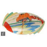 Clarice Cliff - Solitude - A shape 475 daffodil fan bowl circa 1932, hand painted with a stylised