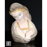 Unknown - An Italian bust of a Madonna type female with her hand across her bust and wearing a