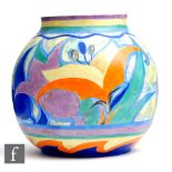 Carlton Ware - A 1930s Art Deco globular vase decorated in the Exotic Lily pattern with hand painted