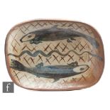 Michael Cardew - Wenford Bridge - A stoneware studio pottery dish of slightly wrythen oval form hand