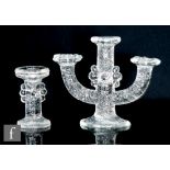 Staffan Gellerstedt - Pukeberg - A post war pressed moulded glass candelabra with oval base rising